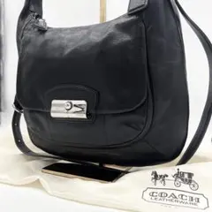 A51【美品 保存袋付き】COACH 本革 2wayショルダーバッグ 黒 シボ革