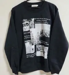 メンズ　裏起毛グラフィックプリント 黒 長袖トレーナー