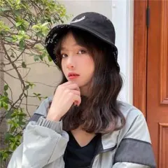 リバーシブル バケットハット 黒 ブラック 男女兼用 韓国 帽子
