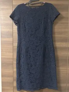 【美品】NATURAL BEAUTY BASICネイビー レースワンピース 膝丈