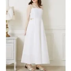 ホワイト スリットポコポコキャミOP ロング丈　Fサイズ