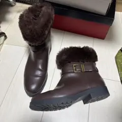 値下げ！ブラウンレザー ファー付きブーツ　38 24cm