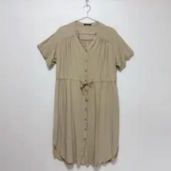 one way ワンウェイ シャツワンピ 半袖 F ベージュ ウエストリボン