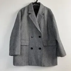 GU グレー系チェック ダブルブレスト ジャケット