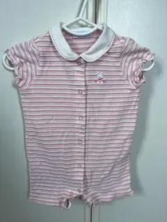 ミキハウス ボーダー柄 うさぎワンポイント ロンパース