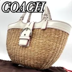 美品 COACH ストロー かごバッグ 2WAY ホワイト - メルカリ