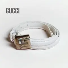 GUCCIグッチ　ベルトヴィンテージGGシルバーバックルホワイト白レザー細ベルト
