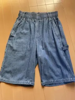 ウエスト総ゴム デニムハーフパンツ ゆったり ポケット付き