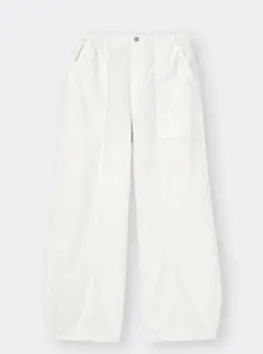 GU ホワイト ワークパンツ ウエストゴム カーゴパンツ M