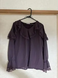 フリルレース 長袖ブラウス パープル axes femmeのサムネイル