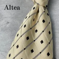 美品 Altea ジャガード 格子柄 スクエアドット柄 ネクタイ ベージュ