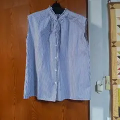 イエナ　ノースリーブ青白ストライプシャツ