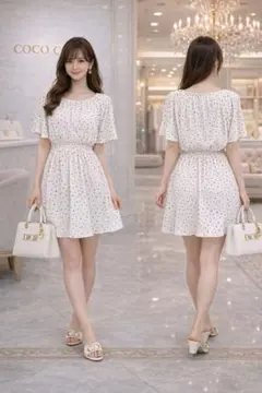 新品タグ付花柄シフォンワンピース 若見え＆美シルエット デート・女子会