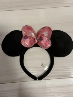 ディズニー ミニーちゃん水玉リボンカチューシャ スパンコールピンク