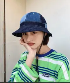 デニム　サファリバケットハット　キャップ