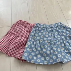 GU 水色花柄のショートパンツと赤のチェックのショートパンツ