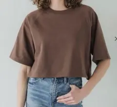 coca スリット入りクロップド丈半袖カットソー　ブラウン　M 新品