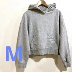 GARAGE グレー フード付き クロップドパーカー P/M/S-M 裏起毛