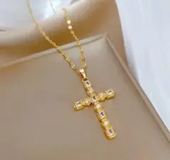 サージカルステンレス 大人気✨ クロス ジルコニアダイヤ ネックレス ゴールド