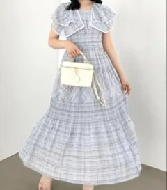 AN MILLE アンミール チェックダブルカラーOP ワンピース ブルー