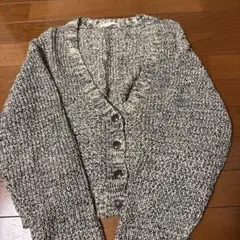 CPCM ニットカーディガン 黒と白のミックス Vネック