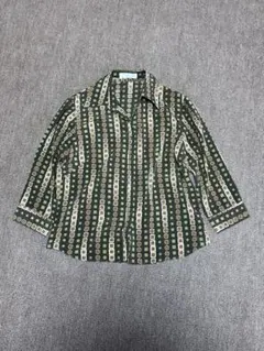 【美品】I.STONE AOYAMA 幾何学模様 長袖シャツ 個性的 レトロ