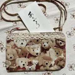 可愛いクマさんぬいぐるみ柄　キュートファスナーポシェット　レース付きテディタイプ