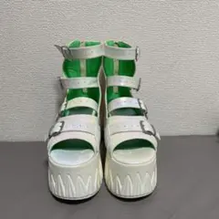 YOSUKE ホワイト グリーン プラットフォームサンダル