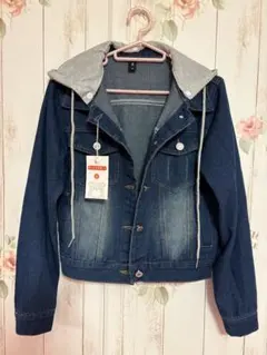 ダークブルー デニムジャケット フード付き