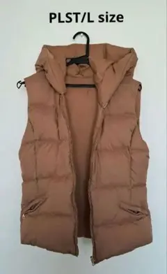 PRST/ブラウンフード付きリバーシブルダウンベスト