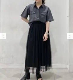 ♡GU♡デニムシャツジャケット♡半袖♡ダークグレー♡M♡ショート丈♡