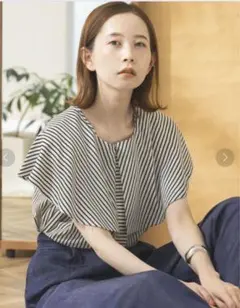 ROSSO　ロッソ　2WAYストライプフレンチスリーブブラウス