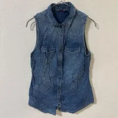 レア⭐️ノースリーブ デニムシャツ ダンガリー インディゴ コットン100%