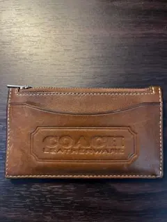COACH レザー ジップカードケース ブラウン