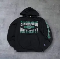 Champion カレッジロゴ ビンガムトン大学パーカー プルオーバー袖プリ黒L