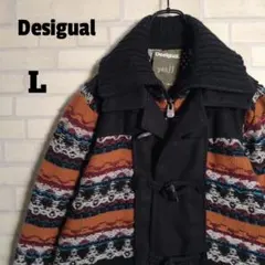 Desigual★雙層領 幾何圖案 條紋 圓釦 針織外套 L