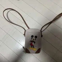 ミッキーマウス ピンクレザーショルダーバッグ