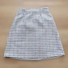 コルザ ホワイト/ブラック チェック柄 ミニスカート M