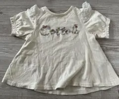 花柄刺繍付きクリーム色Tシャツ　バースディ　コトリ