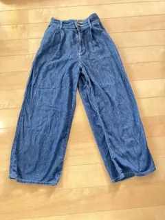 デニムブルー ハイウエスト ワイドパンツ