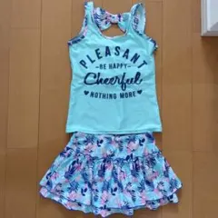水着セット ミントブルータンクトップ 花柄スカート
