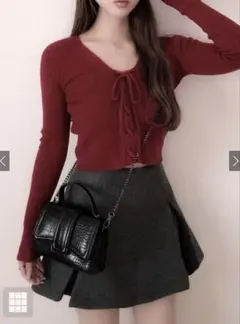 GRL リボン付き赤い長袖セーター Lサイズ