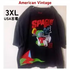 3XL　USA古着　ヴィンテージビック tシャツ　ブラック　プリント　アメリカ