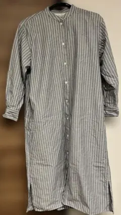 洗いざらしオックススタンドカラーワンピースＸＳ～Ｓ・ダークネイビーストライプ