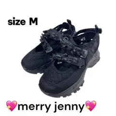 美品❣️merry jenny ribbon シアーベルクロスニーカー　リボン　黒のサムネイル