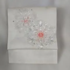 アサヒ様専用602-24 名古屋帯　1部式作り帯　 クリーム　ピンク　銀　花七宝