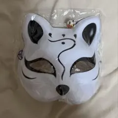 狐のマスク 白色 黒模様 紫装飾
