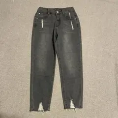 シーインダメージ加工ダークグレー長ズボン120