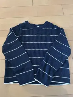 H&Mネイビーとホワイトのストライプ長袖セーター　xl