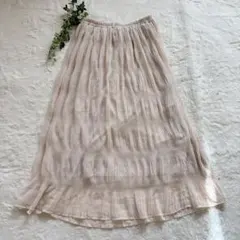ロングフレアスカート　ギャザースカート　ソフトベージュ　L